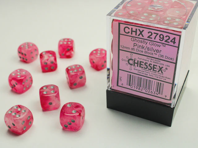 Dice Menagerie 9: Ghostly Glow12mm D6 Pink/Silver (36)