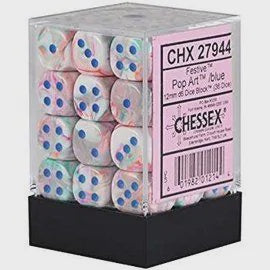 Dice Menagerie 10: 12mm D6 Festive Pop Art/Blue (36)