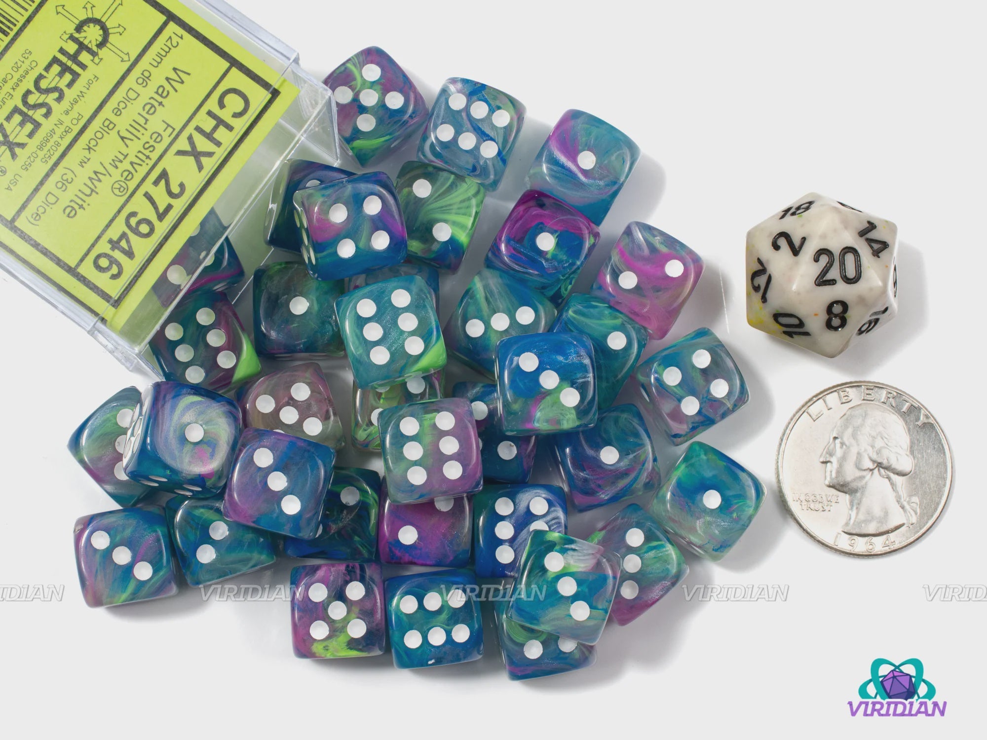 Dice Menagerie 10: 12mm D6 Festive Waterlily/White (36)